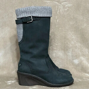 Ugg Women’s Skyfall Suede Wedge Boots Black Insulated Leather 1006145 Size 8